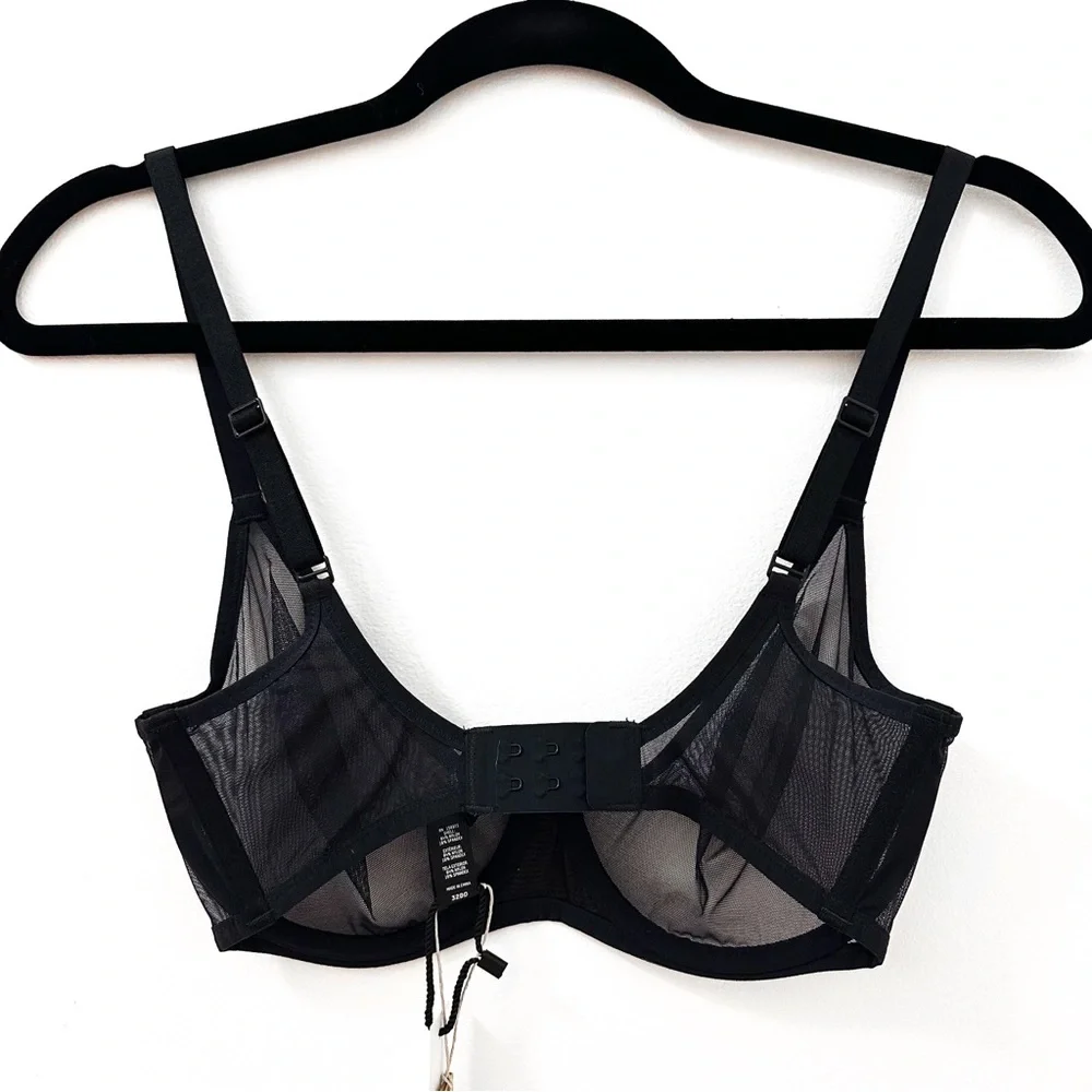NWT Skims Ultra Fine Mesh Scoop Bra Sheer Underwire Onyx black sz 32DD - Picture 7 of 10